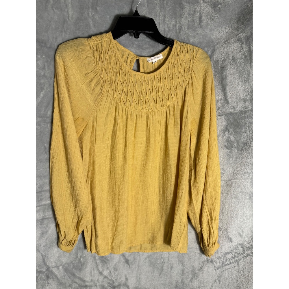By The River Mustard Yellow Smocked Lattice Long‎ Sleeve Blouse Small